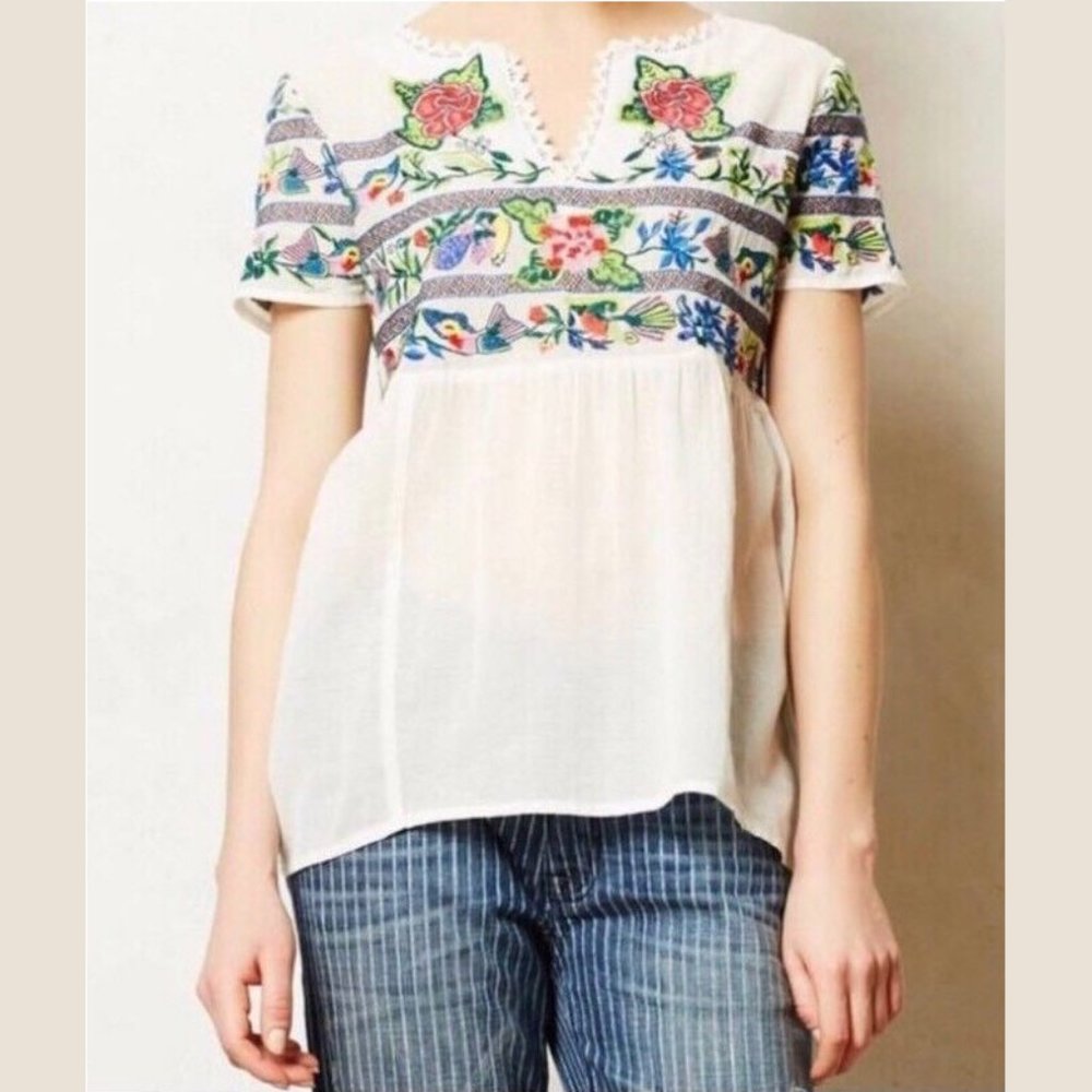 ANTHROPOLOGIE Moineau Bouquet Embroidered Blouse by Vanessa Virginia 4